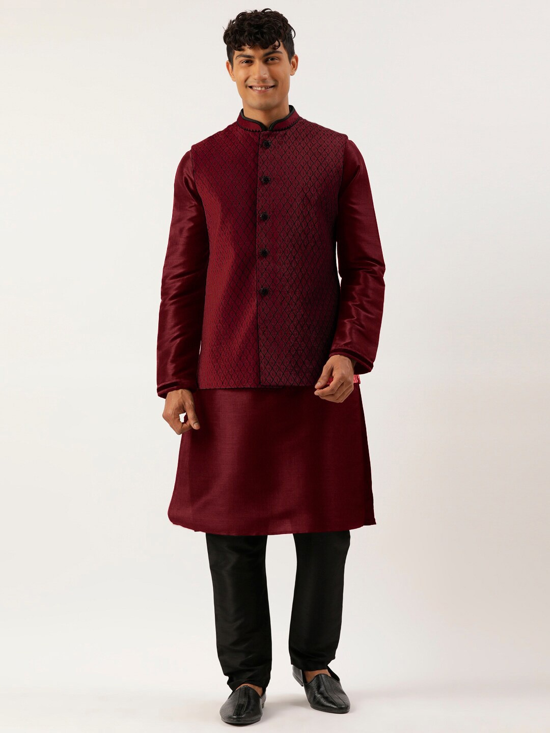 

TheEthnic.Co Embroidered Nehru Jacket, Maroon