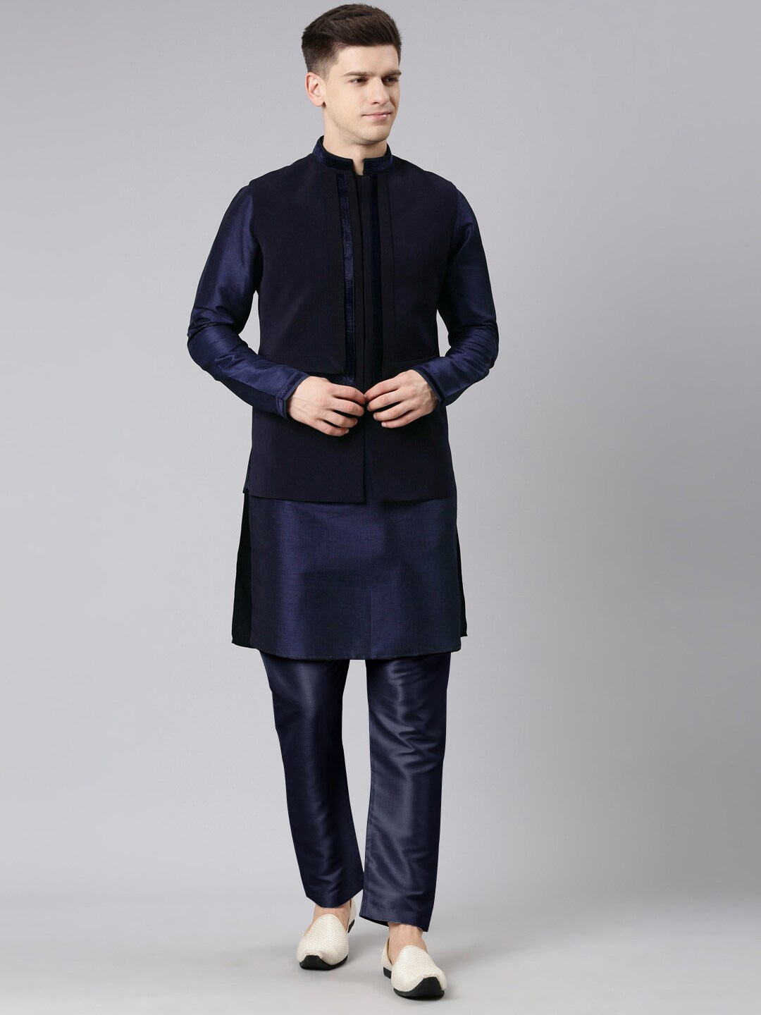 

TheEthnic.Co Nehru Jacket with Two Pockets, Blue