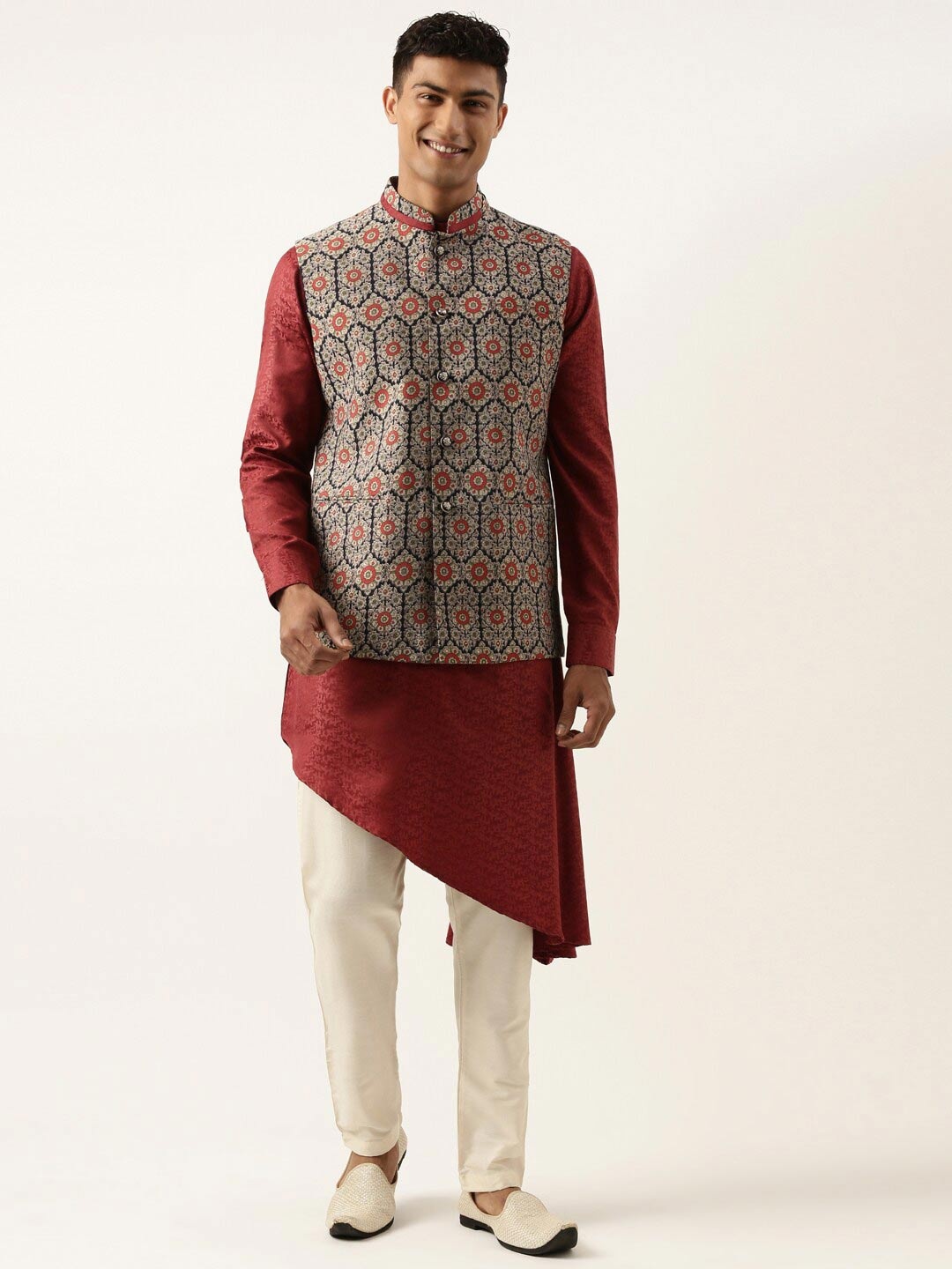 

TheEthnic.Co Ethnic Motifs Printed Nehru Jacket, Blue