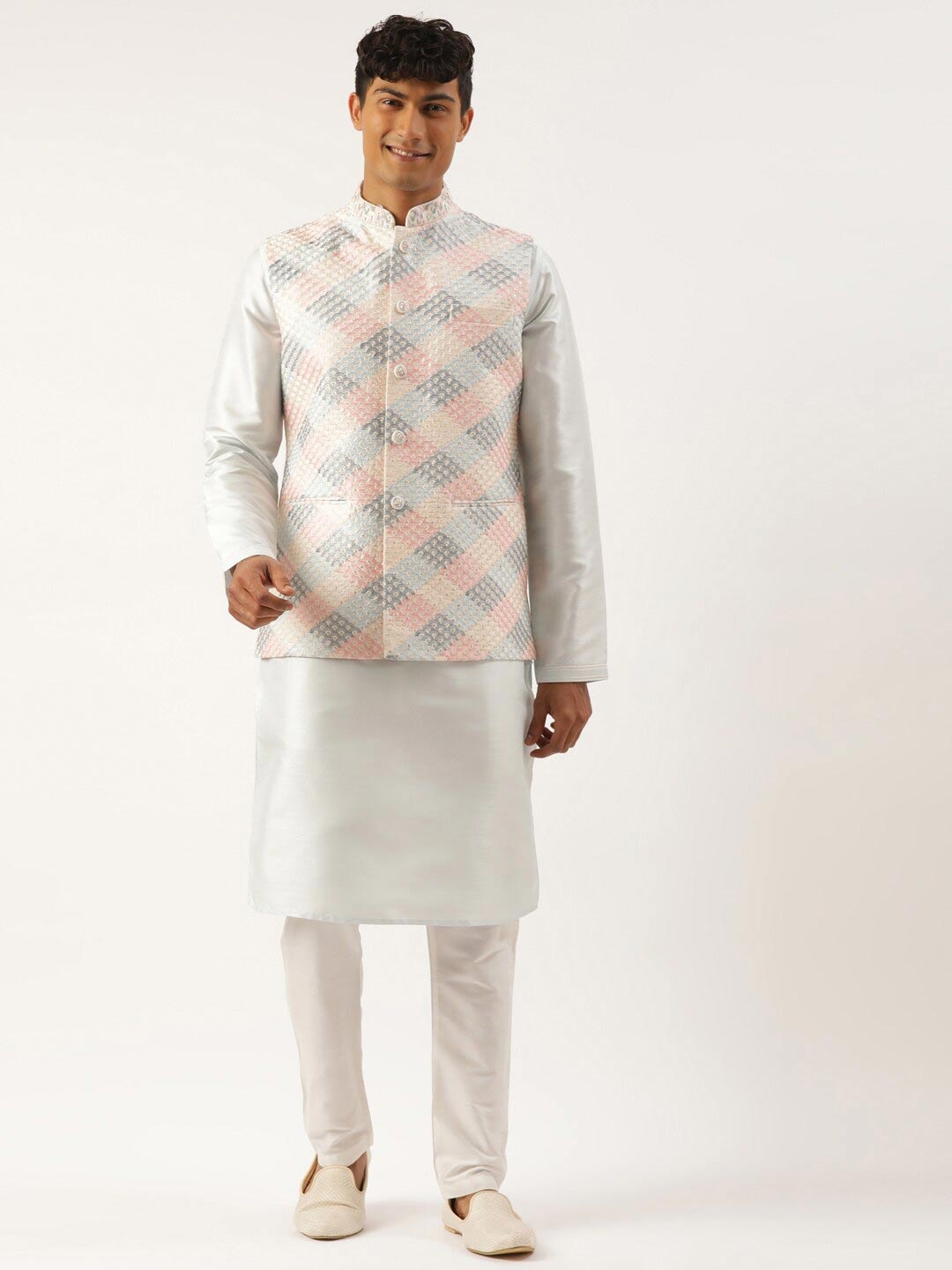 

TheEthnic.Co Embroidered Nehru Jacket, Cream