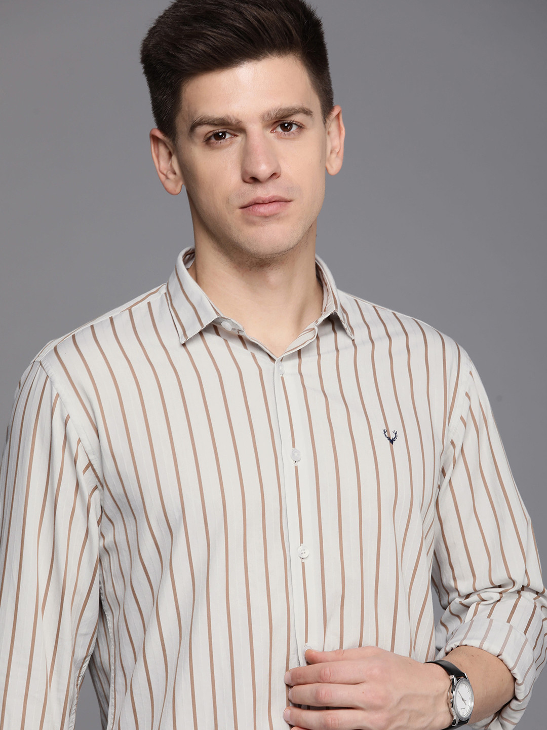 

Allen Solly Pure Cotton Classic Fit Opaque Striped Casual Shirt, Off white