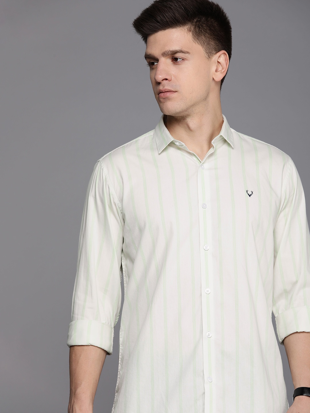 

Allen Solly Pure Cotton Classic Fit Opaque Striped Casual Shirt, Off white
