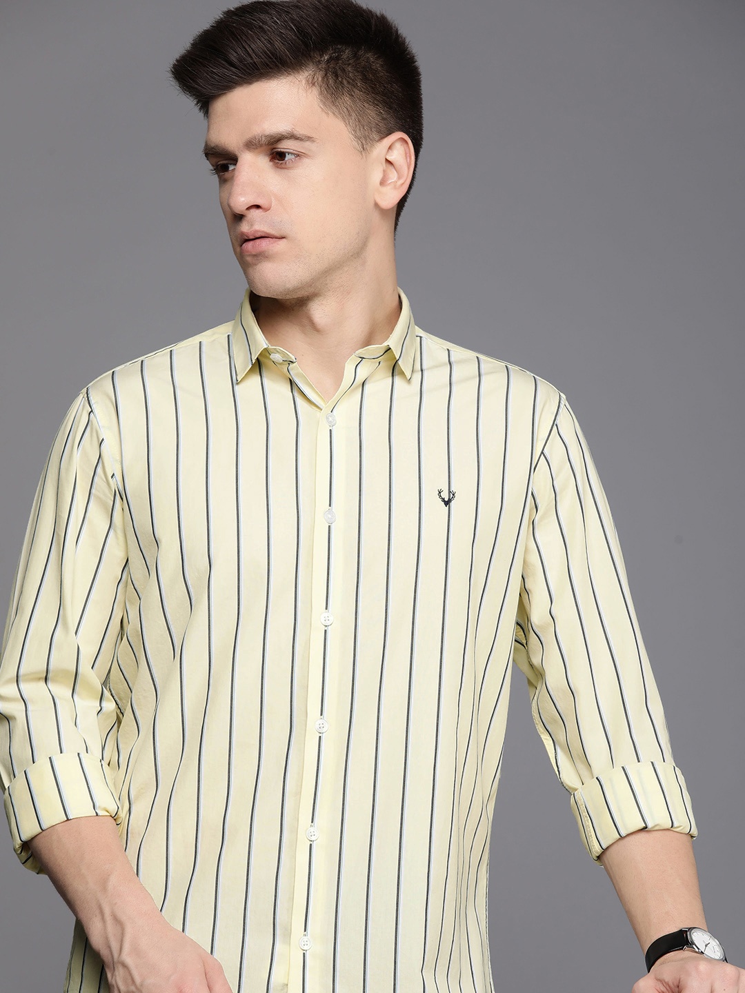 

Allen Solly Pure Cotton Classic Fit Opaque Striped Casual Shirt, Yellow