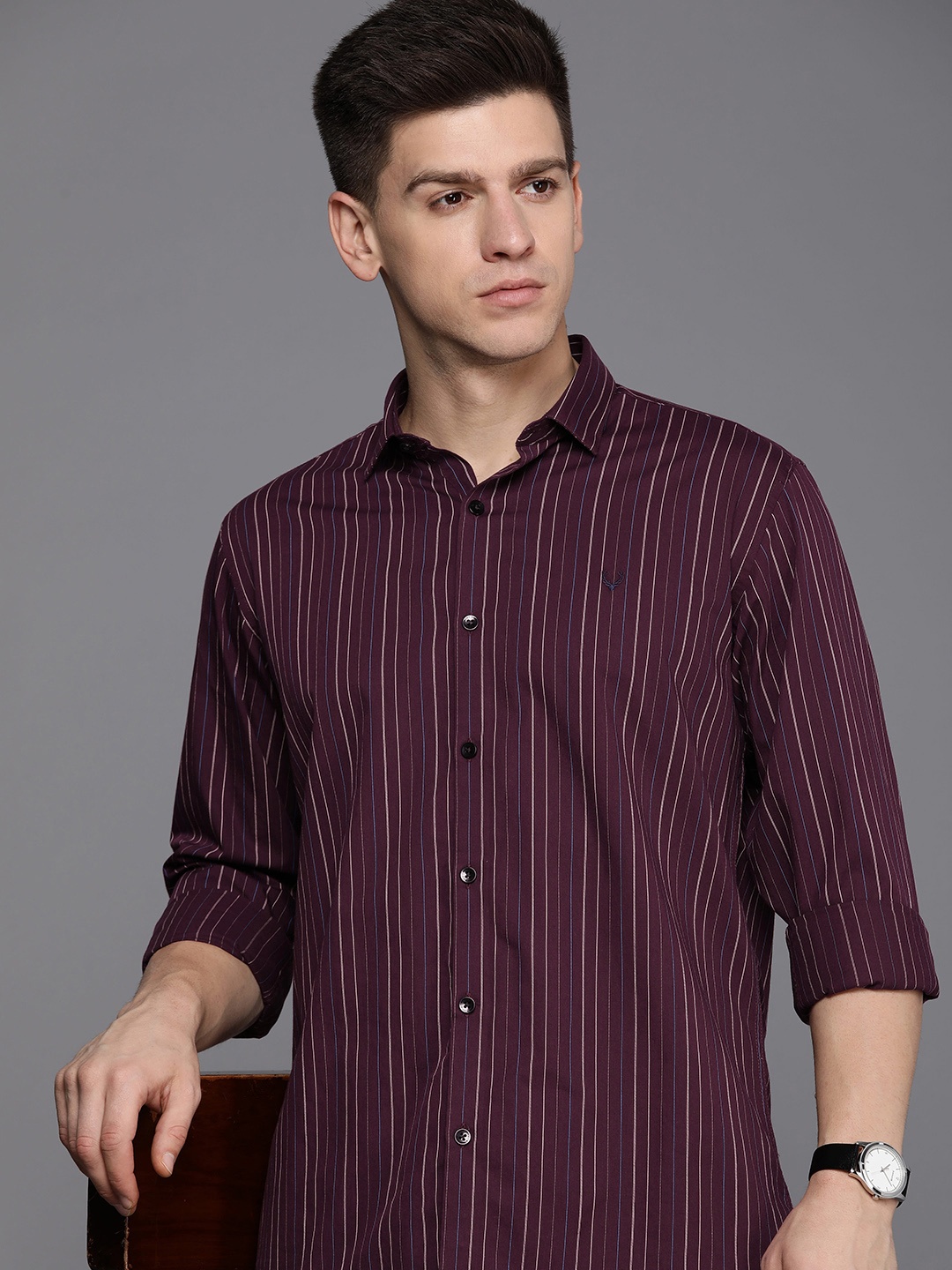 

Allen Solly Pure Cotton Classic Fit Striped Casual Shirt, Maroon
