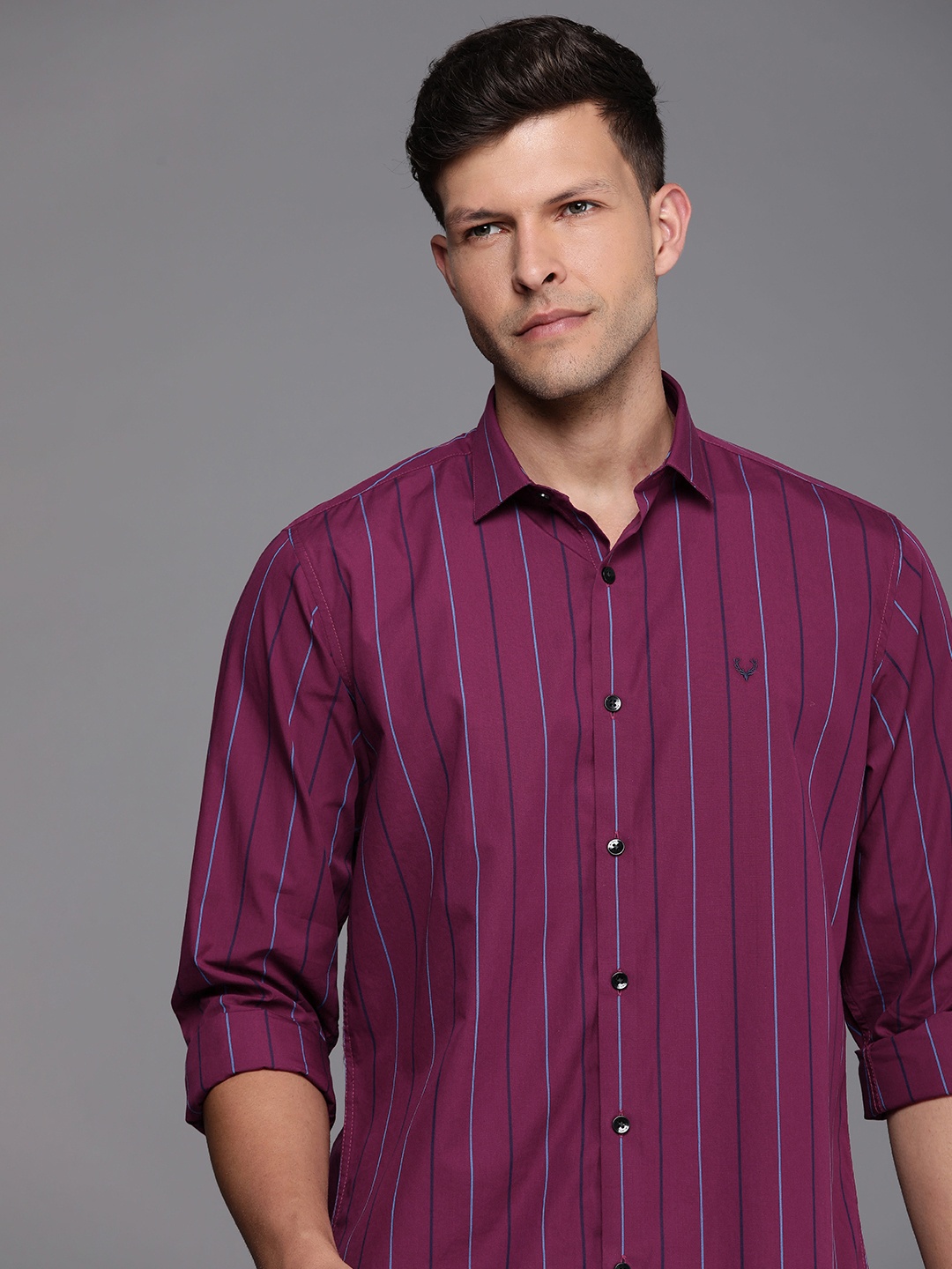 

Allen Solly Pure Cotton Classic Fit Striped Casual Shirt, Magenta
