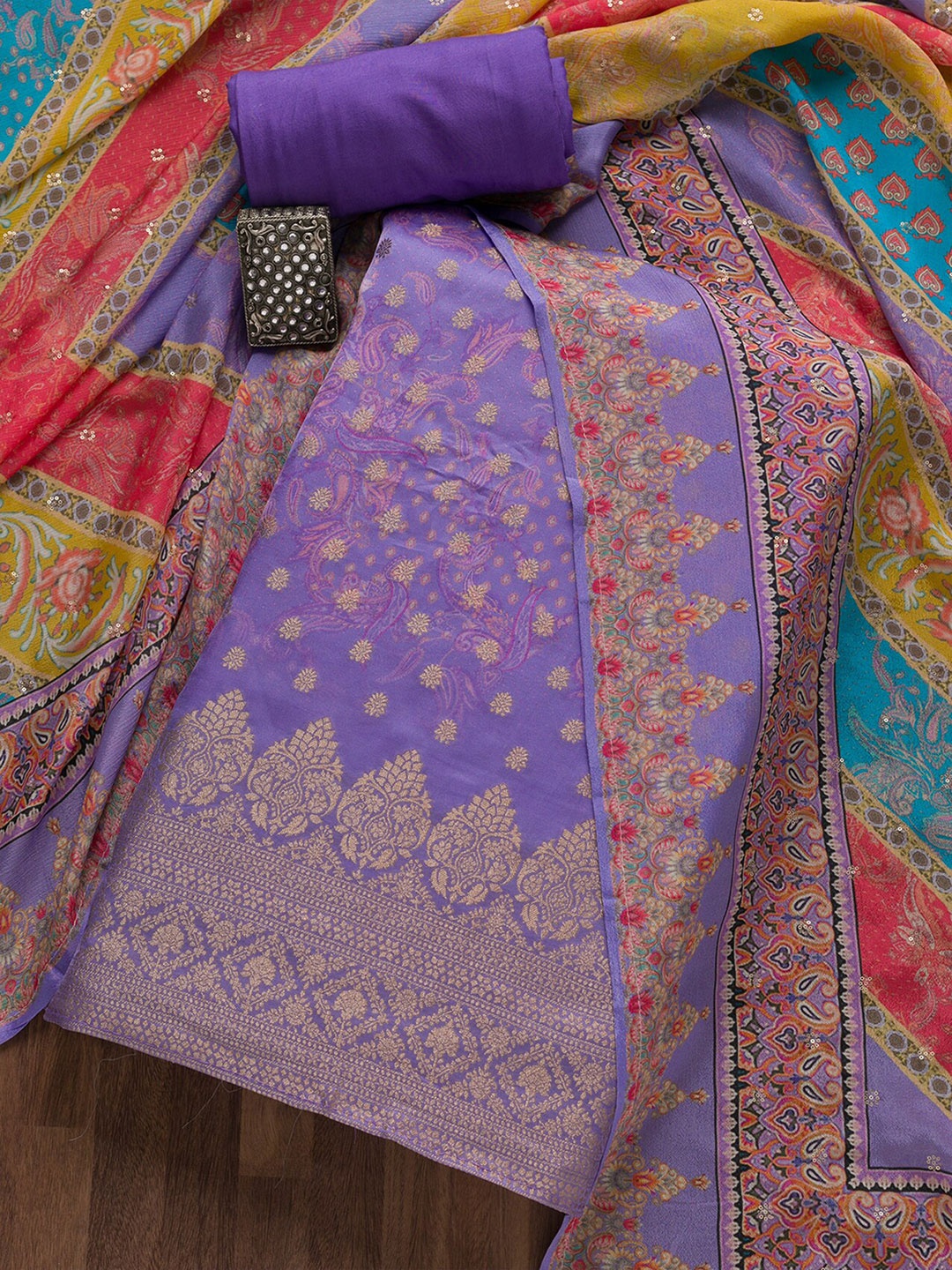 

Koskii Ethnic Motifs Woven Design Unstitched Dress Material, Purple