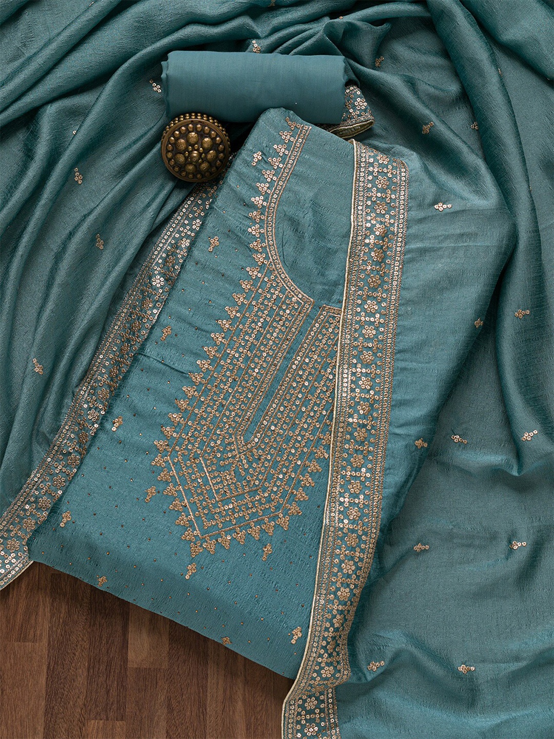 

Koskii Embroidered Zari Detail Unstitched Dress Material, Blue