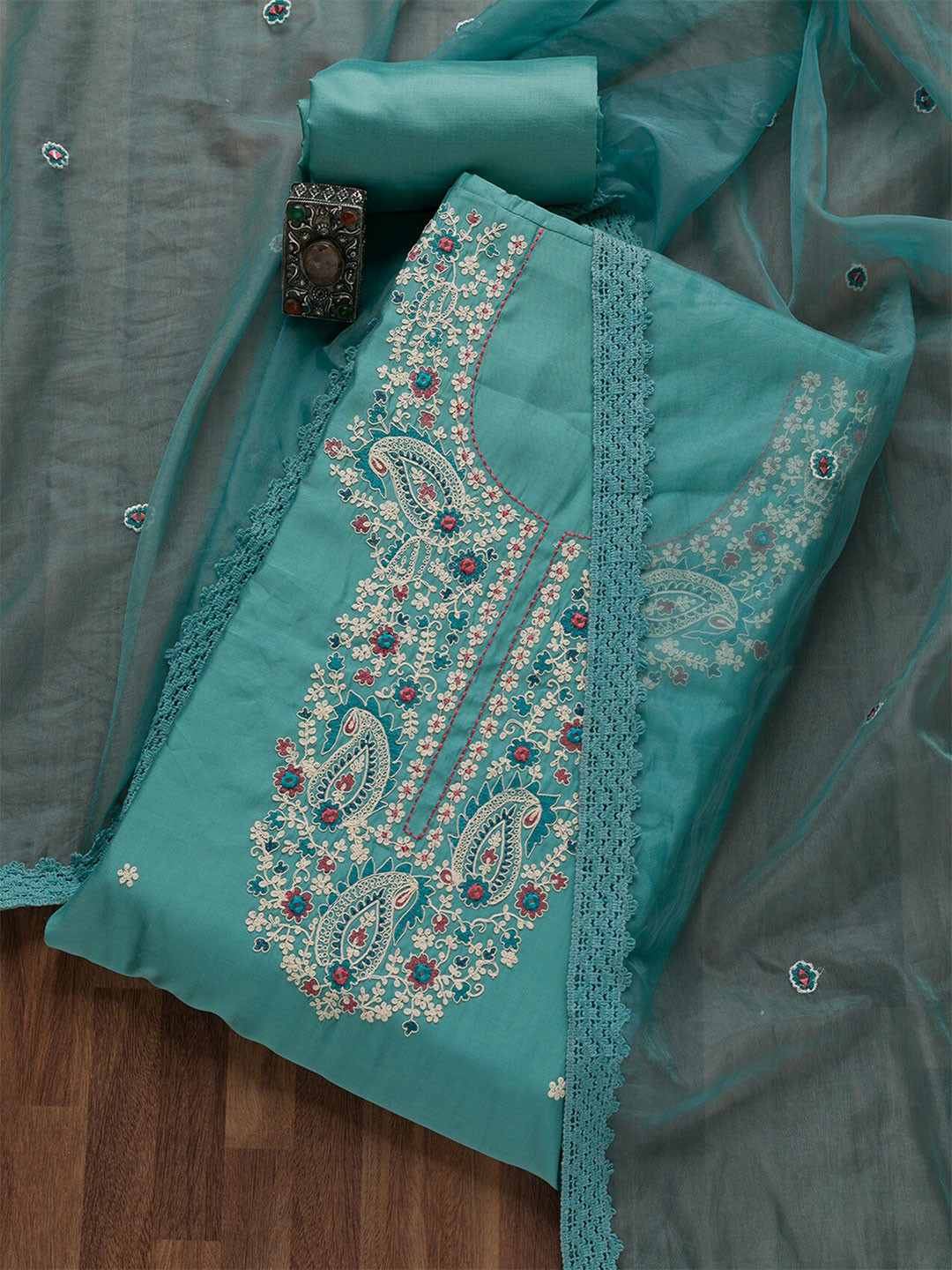 

Koskii Ethnic Motifs Embroidered Unstitched Dress Material, Blue