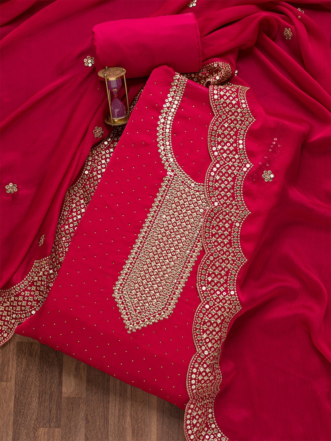 

Koskii Embroidered Unstitched Dress Material, Pink