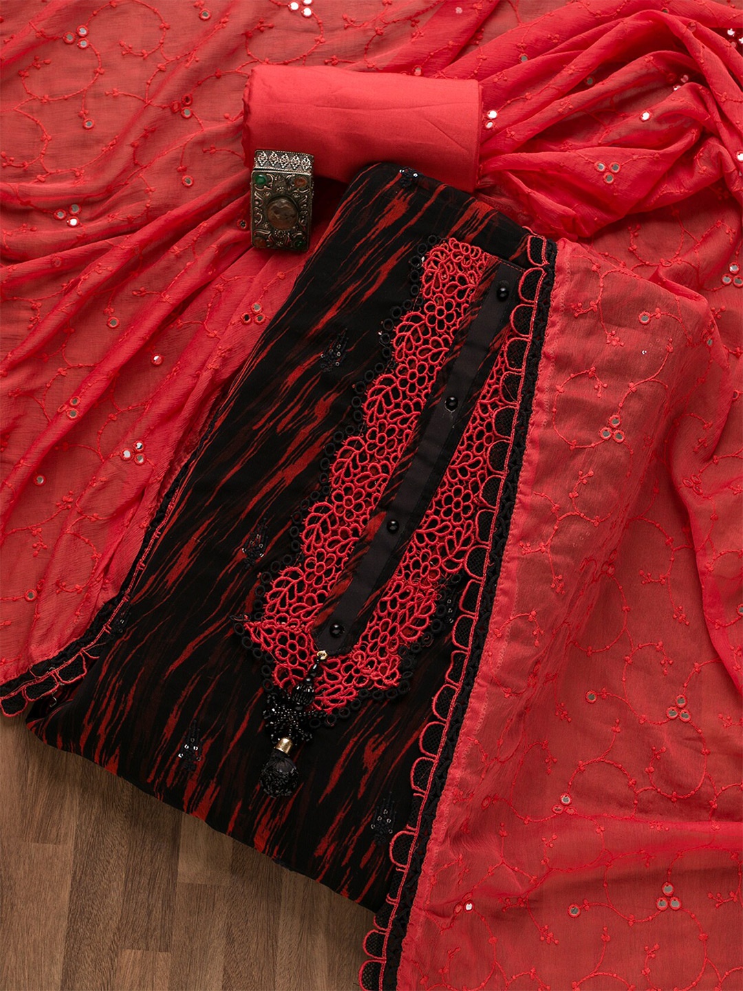 

Koskii Embroidered Unstitched Dress Material, Black