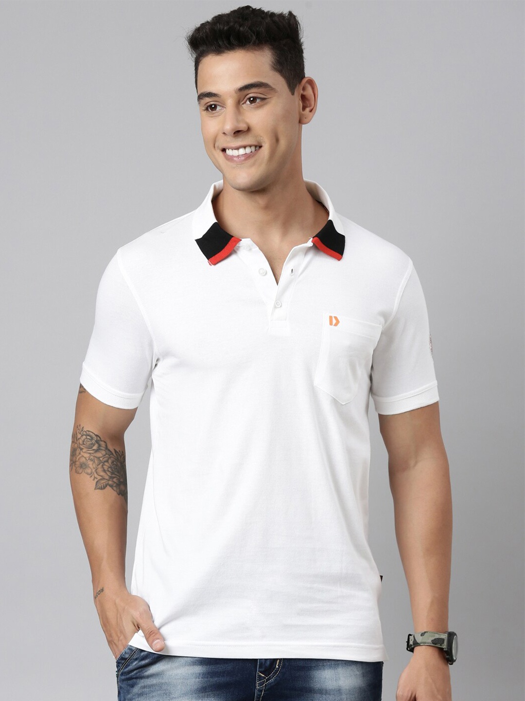 

DIXCY SCOTT Polo Collar Short Sleeves Applique Cotton T-shirt, White