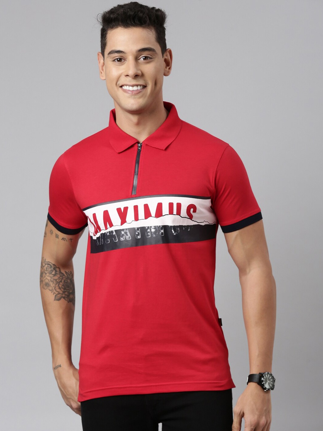 

DIXCY SCOTT Printed Polo Collar Short Sleeves Regular Fit Tshirt, Red