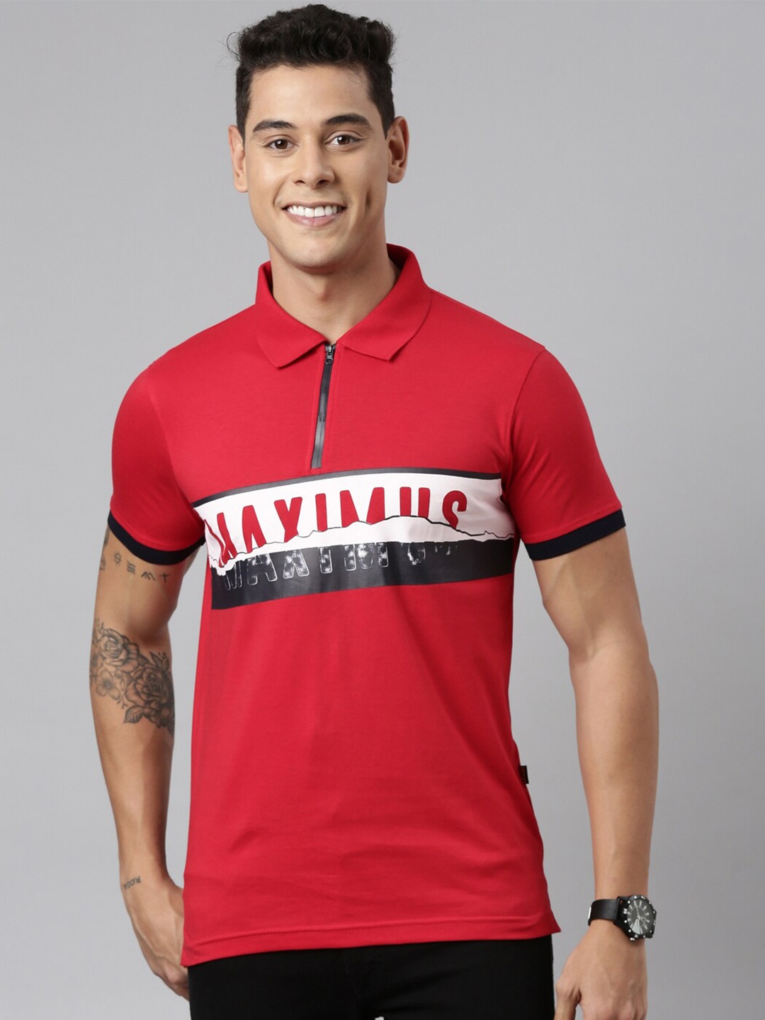 

DIXCY SCOTT Printed Polo Collar Short Sleeves Regular Fit Tshirt, Red