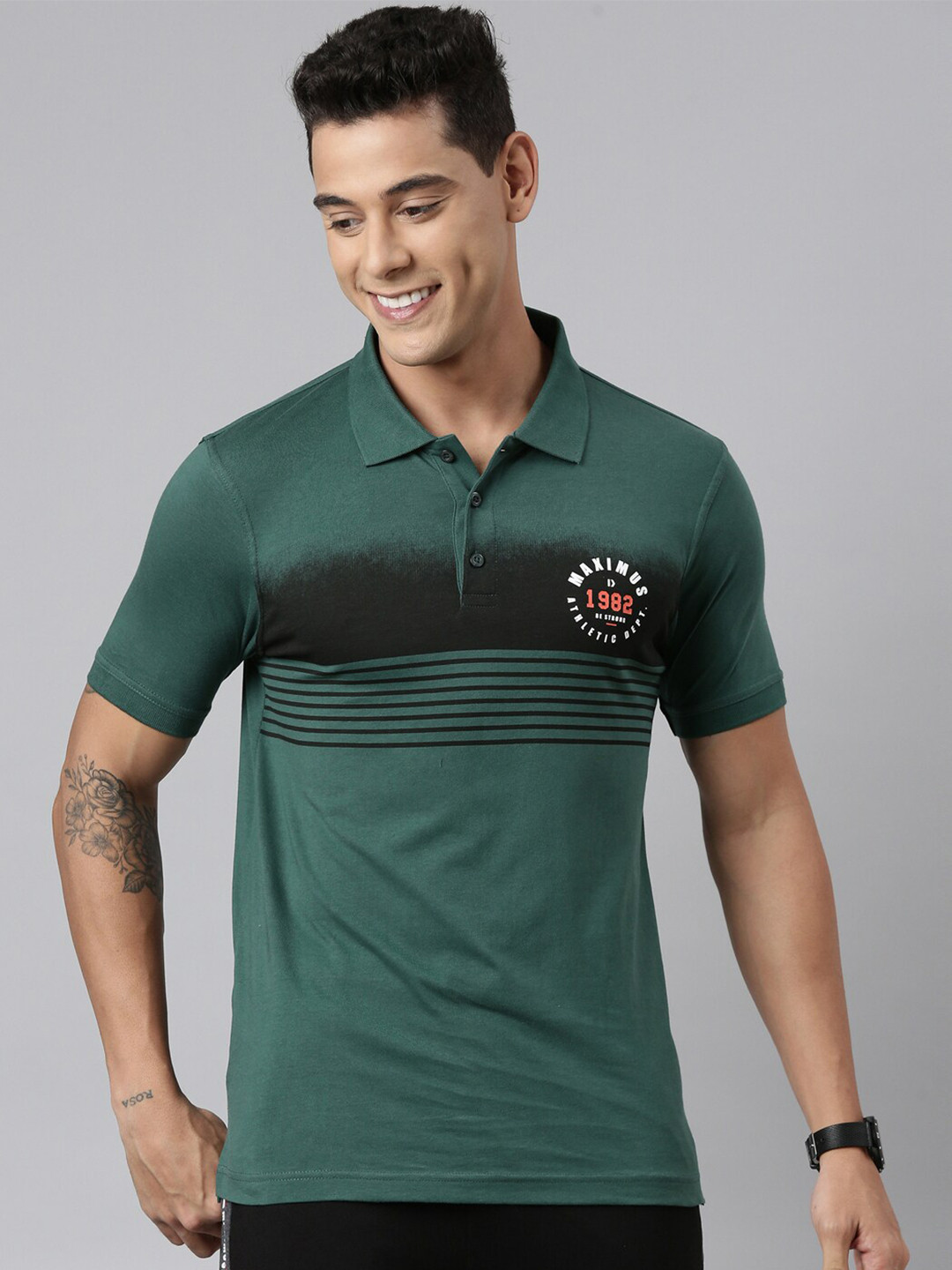 

DIXCY SCOTT Striped Polo Collar Short Sleeves Cotton Casual T-shirt, Green