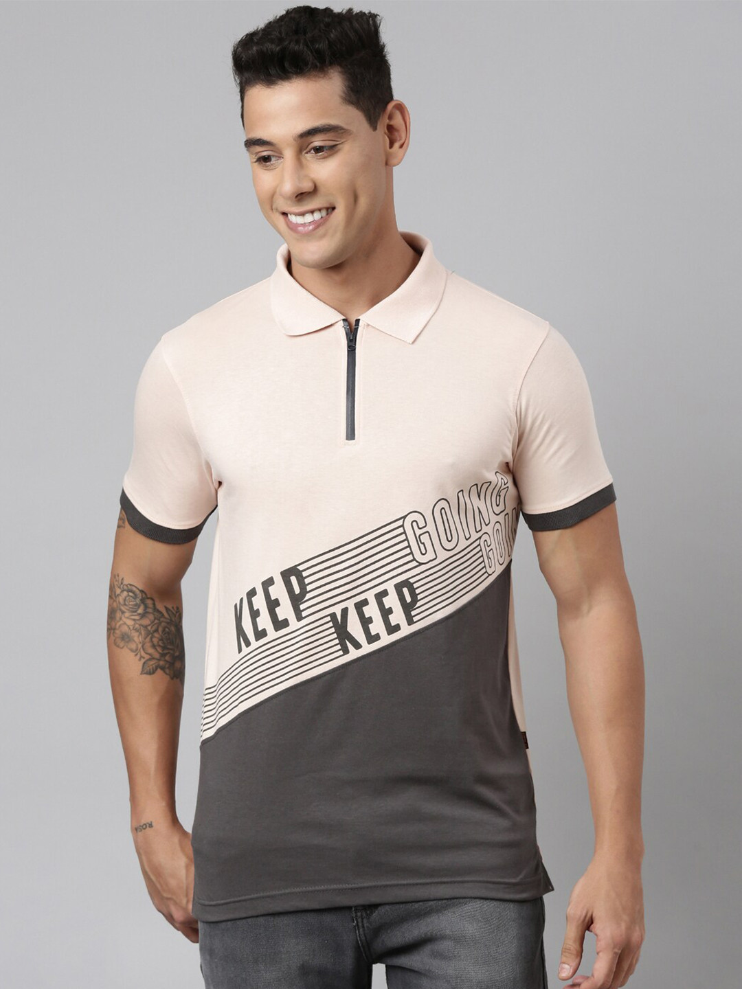 

DIXCY SCOTT Printed Polo Collar Short Sleeves Regular Fit T-shirt, Off white