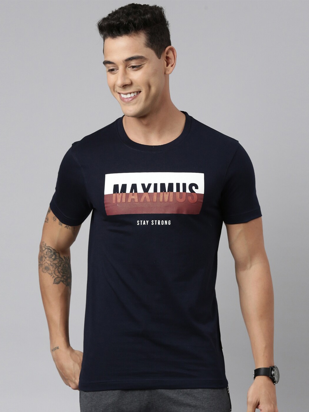 

DIXCY SCOTT Typography Printed Round Neck Cotton Tshirt, Blue