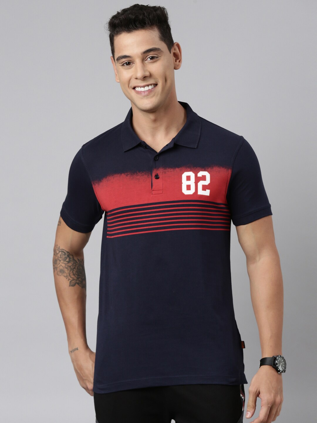 

DIXCY SCOTT Striped Polo Collor Short Sleeves Regular Fit Tshirt, Blue