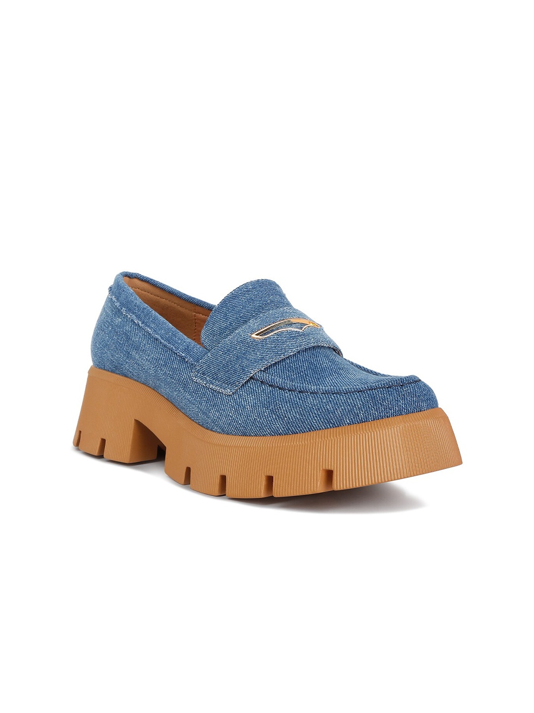 

London Rag Women Heeled Denim Chunky Loafers, Blue