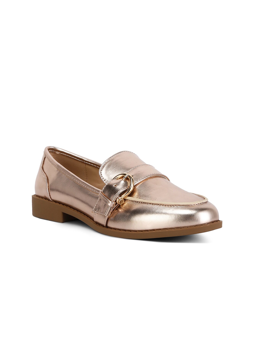 

London Rag Women Haruka Textured Buckled Metallic Loafers, Rose gold