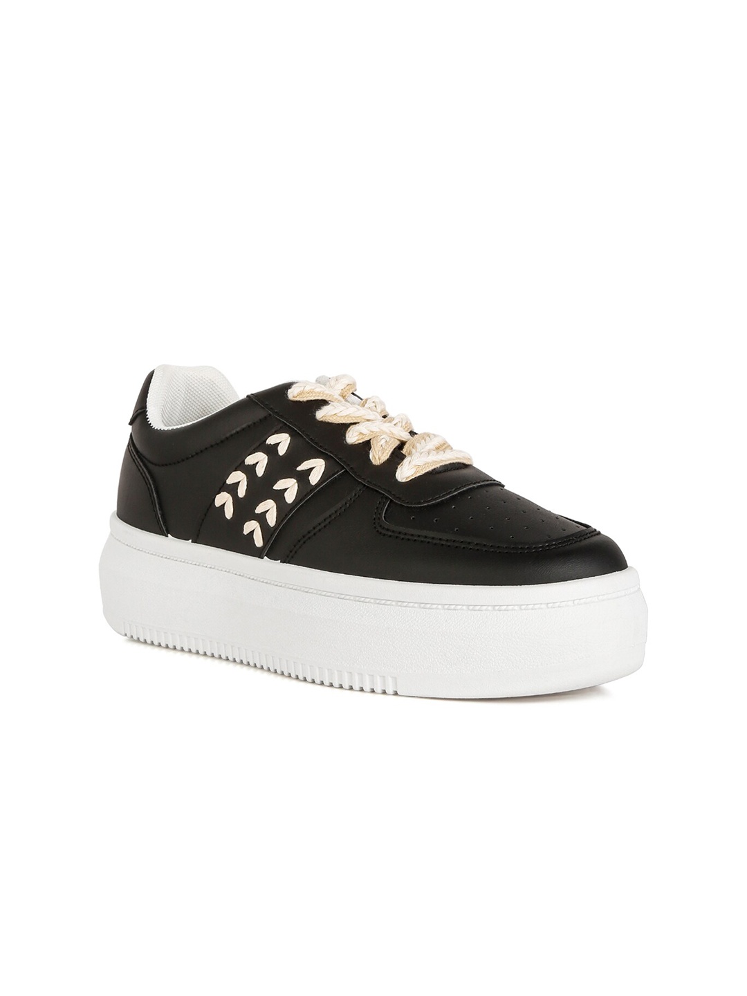 

London Rag Women Contrast Sole Lace Up Sneakers, Black