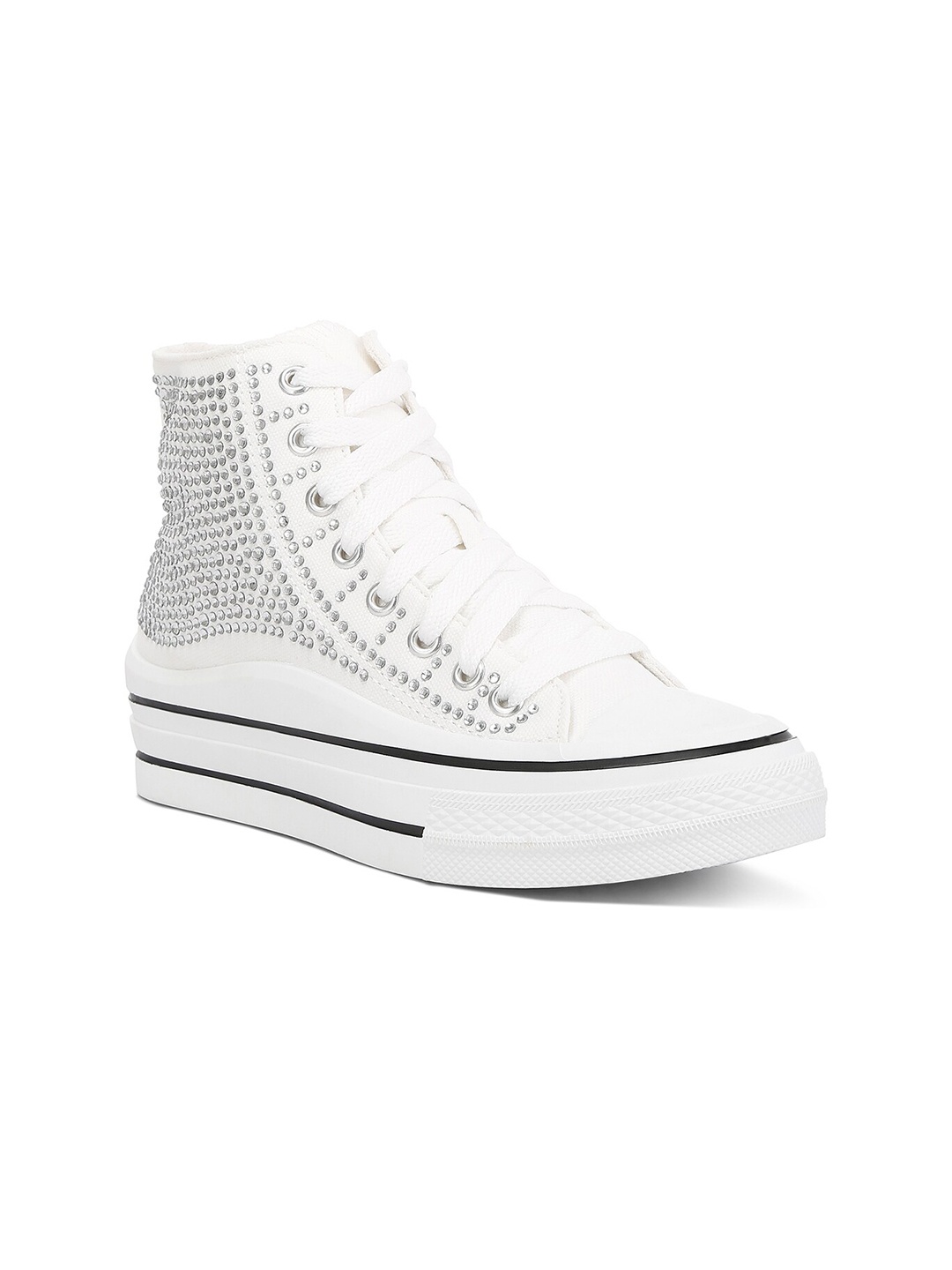 

London Rag Women Embellished Mid Top Canvas Sneakers, White