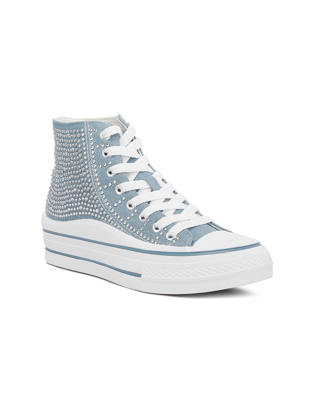 

London Rag Women Embellished Mid Top Sneakers, Blue