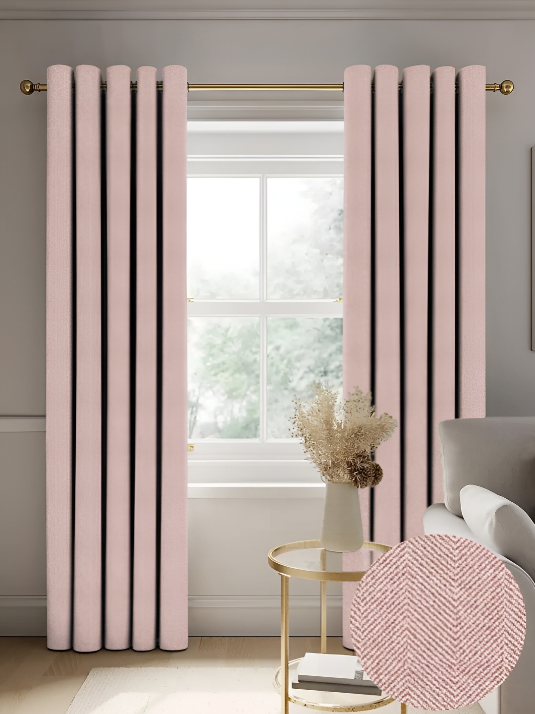 CASABLEU Pink 2 Pieces Self Design Black Out Door Curtain