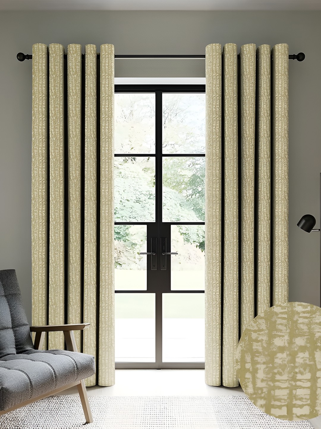 

CASABLEU Green 2 Pieces Abstract Print Black Out Door Curtain