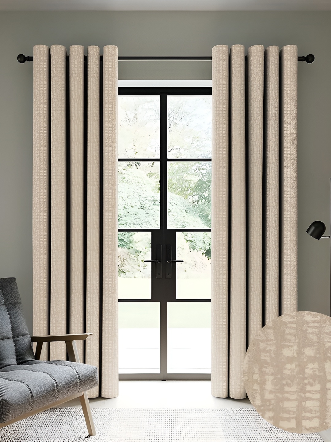 CASABLEU Silver Toned 2 Pieces Black Out Long Door Curtain