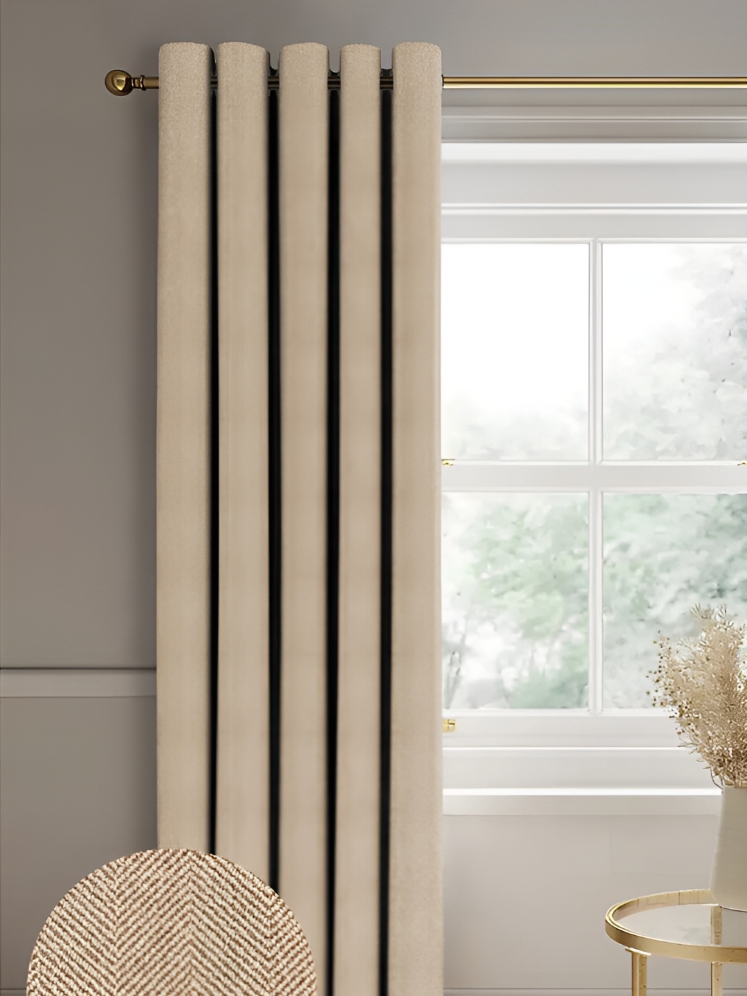 

CASABLEU Tan 2 Pieces Self Design Black Out Door Curtain