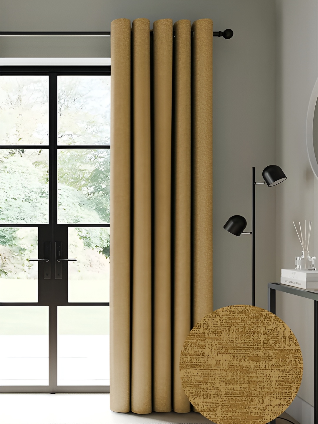 CASABLEU Mustard 2 Pieces Black Out Door Curtain