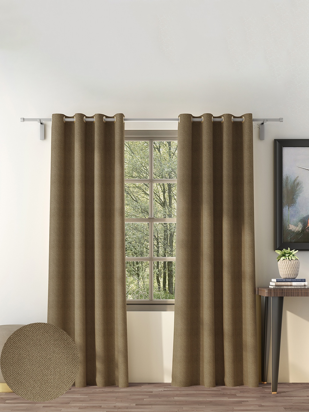 

CASABLEU Coffee Brown 2 Pieces Black Out Long Door Curtain