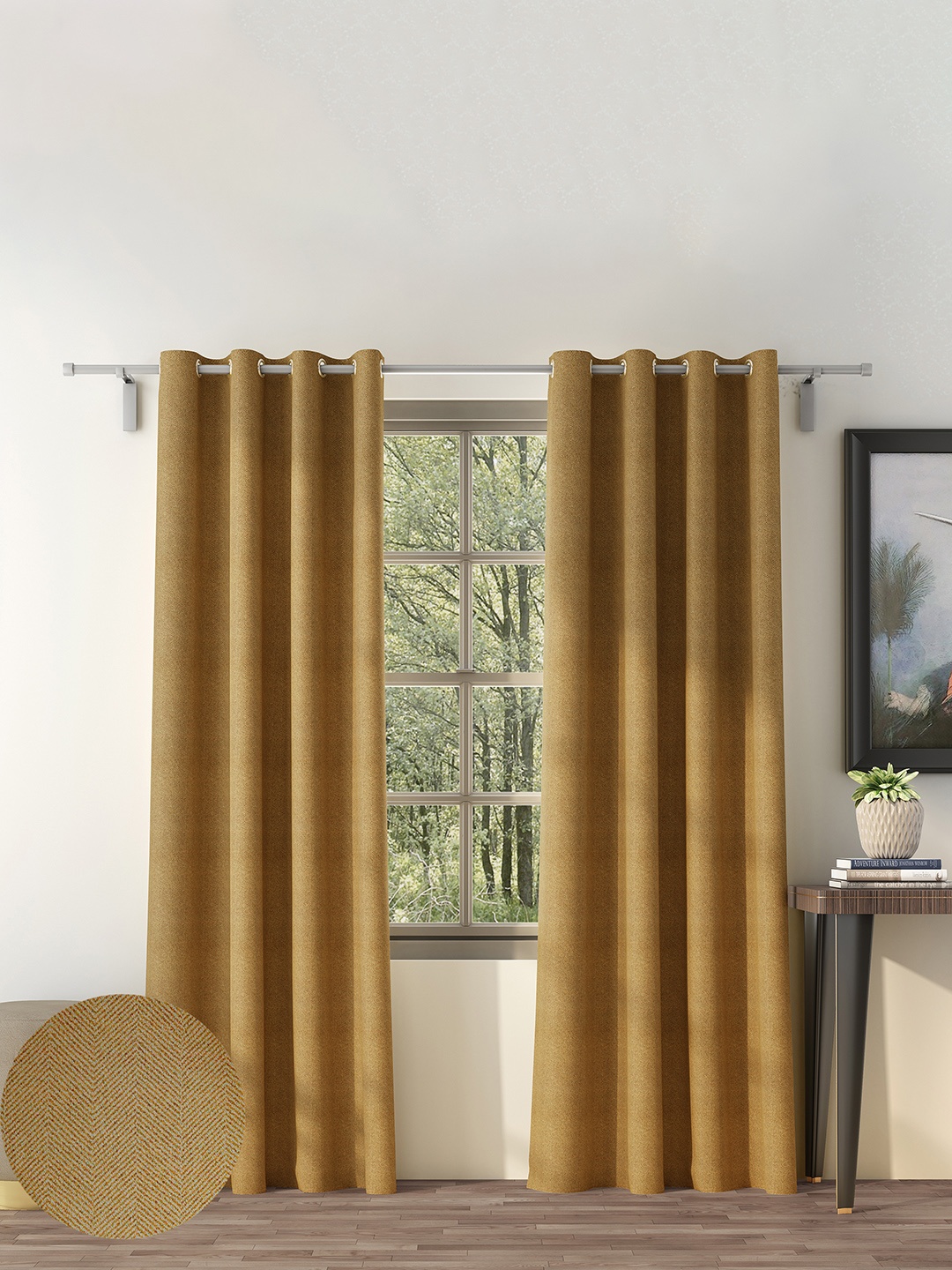 

CASABLEU Mustard 2 Pieces Black Out Door Curtain