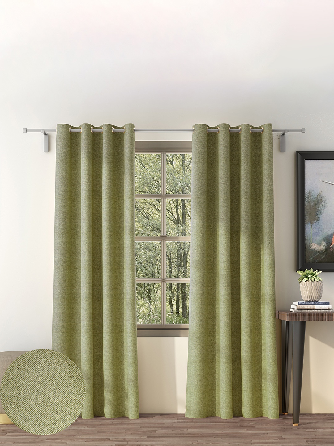 

CASABLEU Green 2 Pieces Self Design Black Out Long Door Curtain