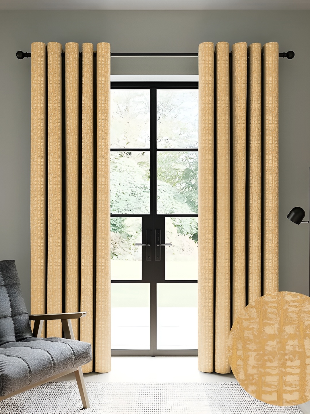 

CASABLEU Yellow 2 Pieces Black Out Door Curtain