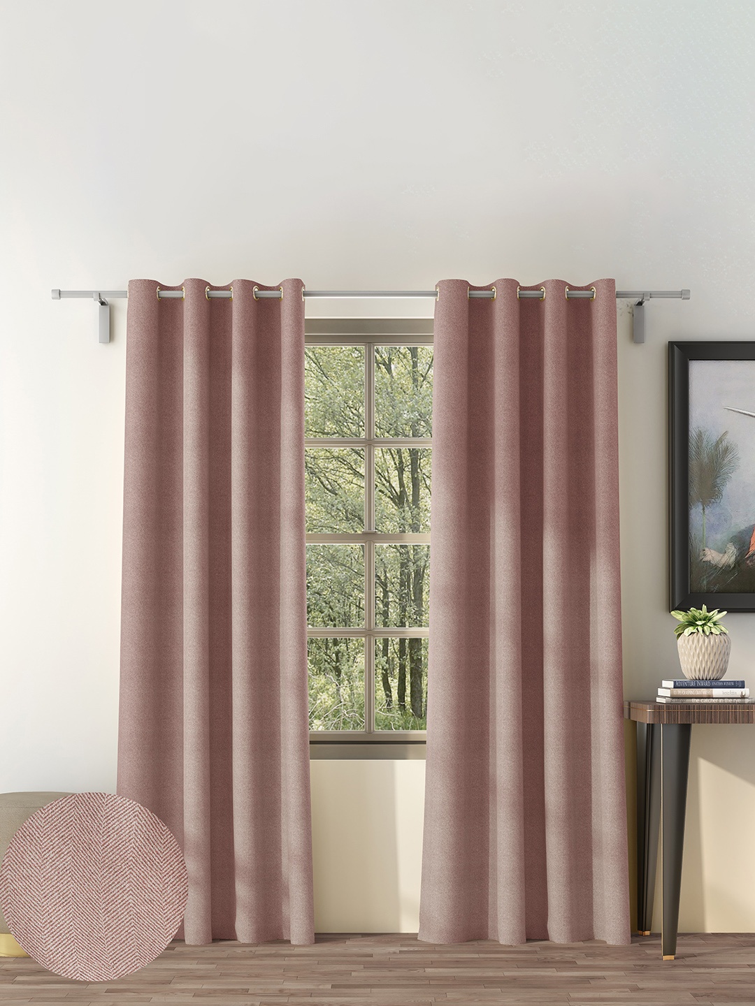 

CASABLEU Pink 2 Pieces Self Design Black Out Long Door Curtain