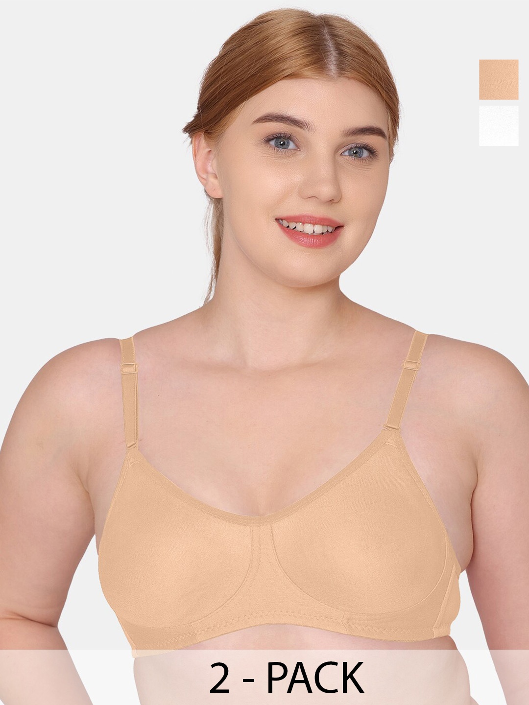 

KOMLI Pack Of 2 Full Coverage Non Padded Cotton Everyday Bra With All Day Comfort, Beige