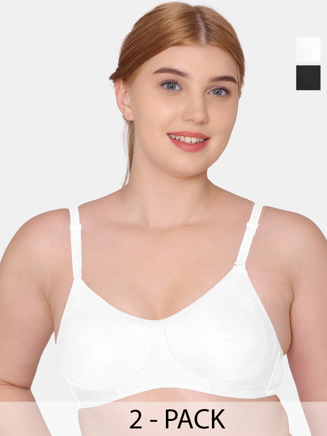 

KOMLI Pack Of 2 Full Coverage Non Padded Cotton T-shirt Bras With All Day Comfort, White