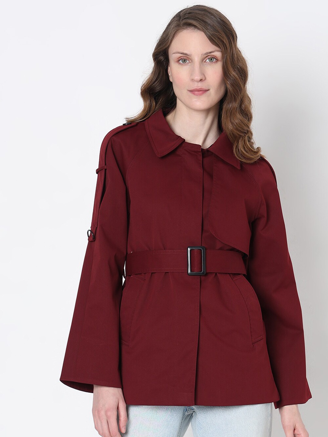 

Vero Moda Spread Collar Trench Coat, Burgundy