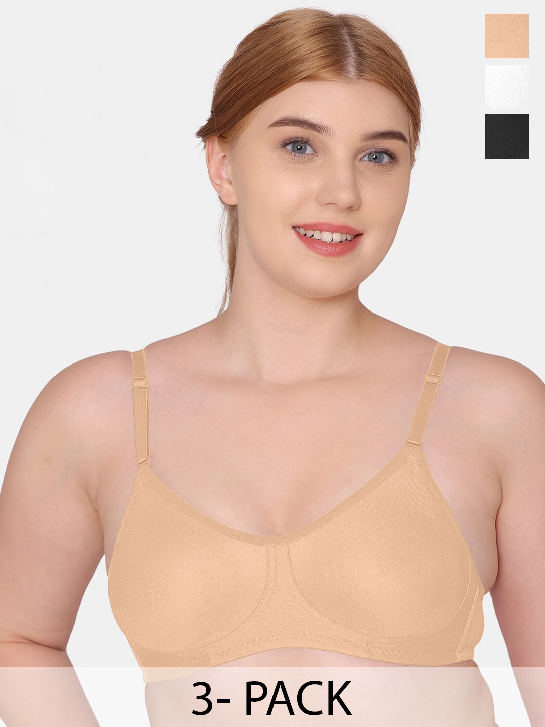 

KOMLI Pack Of 3 Full Coverage Non Padded Cotton T-shirt Bras With All Day Comfort, White