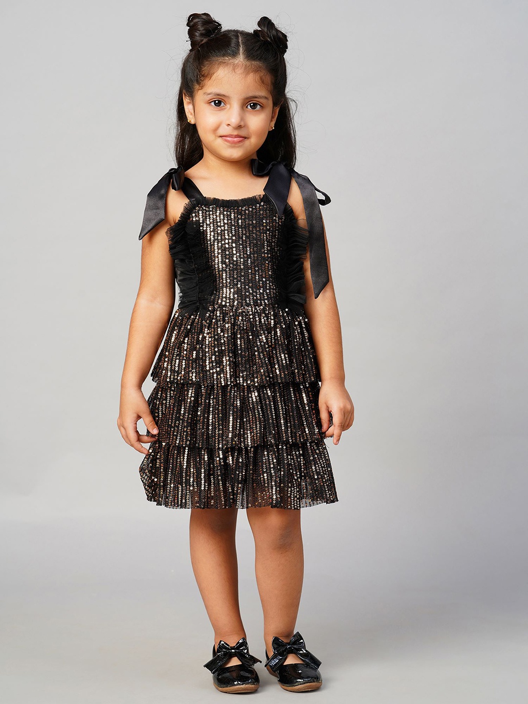 

LIL DRAMA Girls Sequined Embellished Fit and Flare Dress, Black