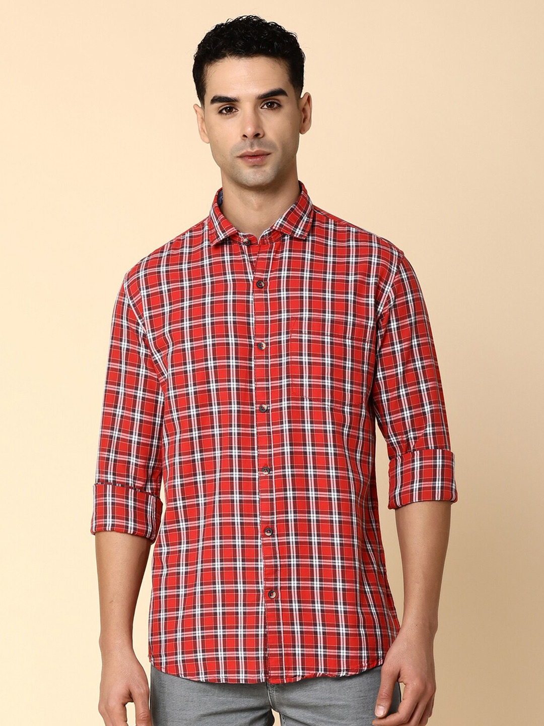 

V-Mart Checked Opaque Cotton Casual Shirt, Red