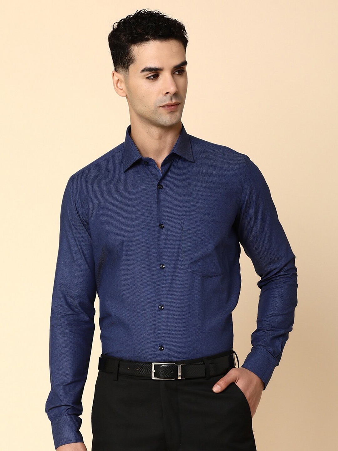 

J White by Vmart Self Design Spread Collar Formal Shirt, Blue