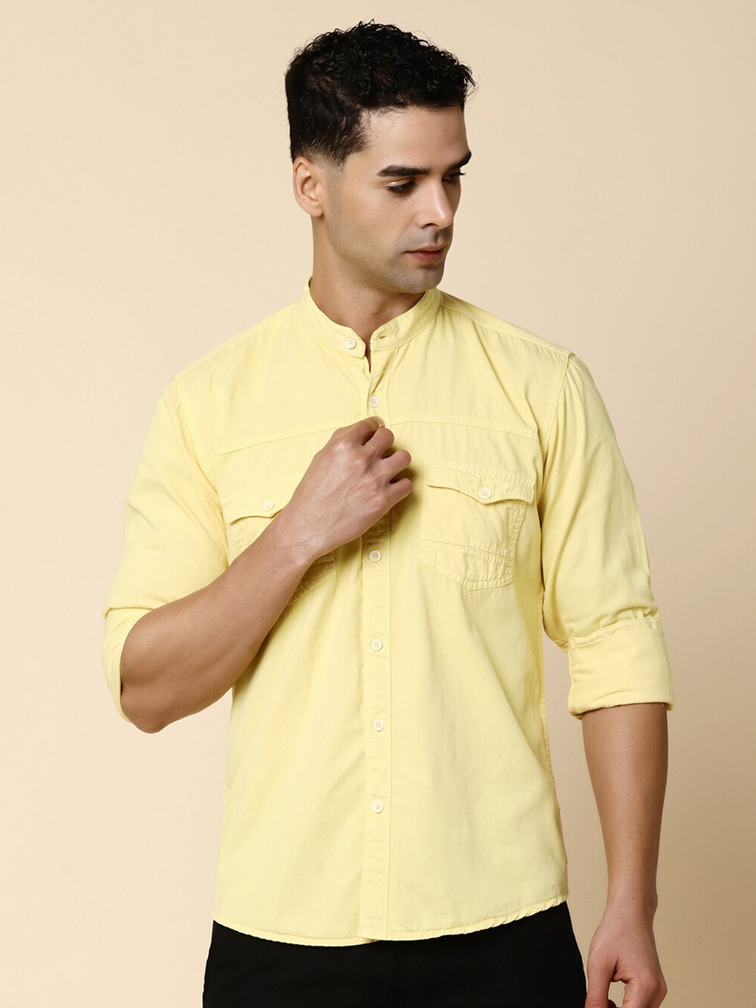 

V-Mart Opaque Cotton Casual Shirt, Yellow