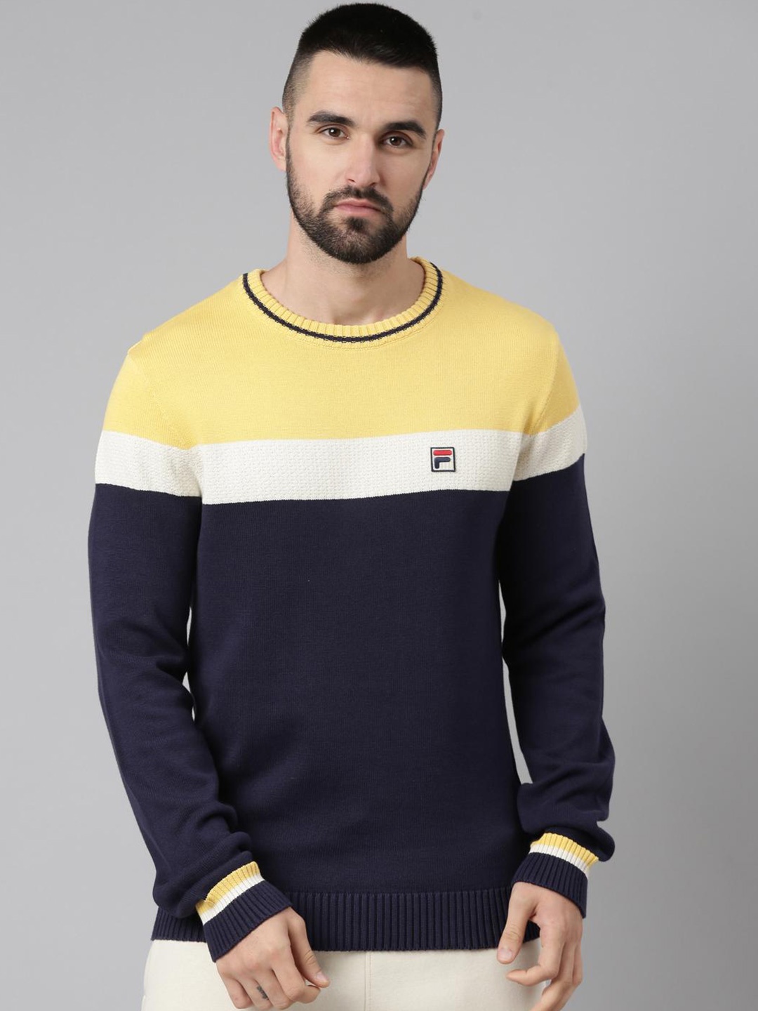 

FILA Colourblocked Woollen Pullover Sweater, Blue