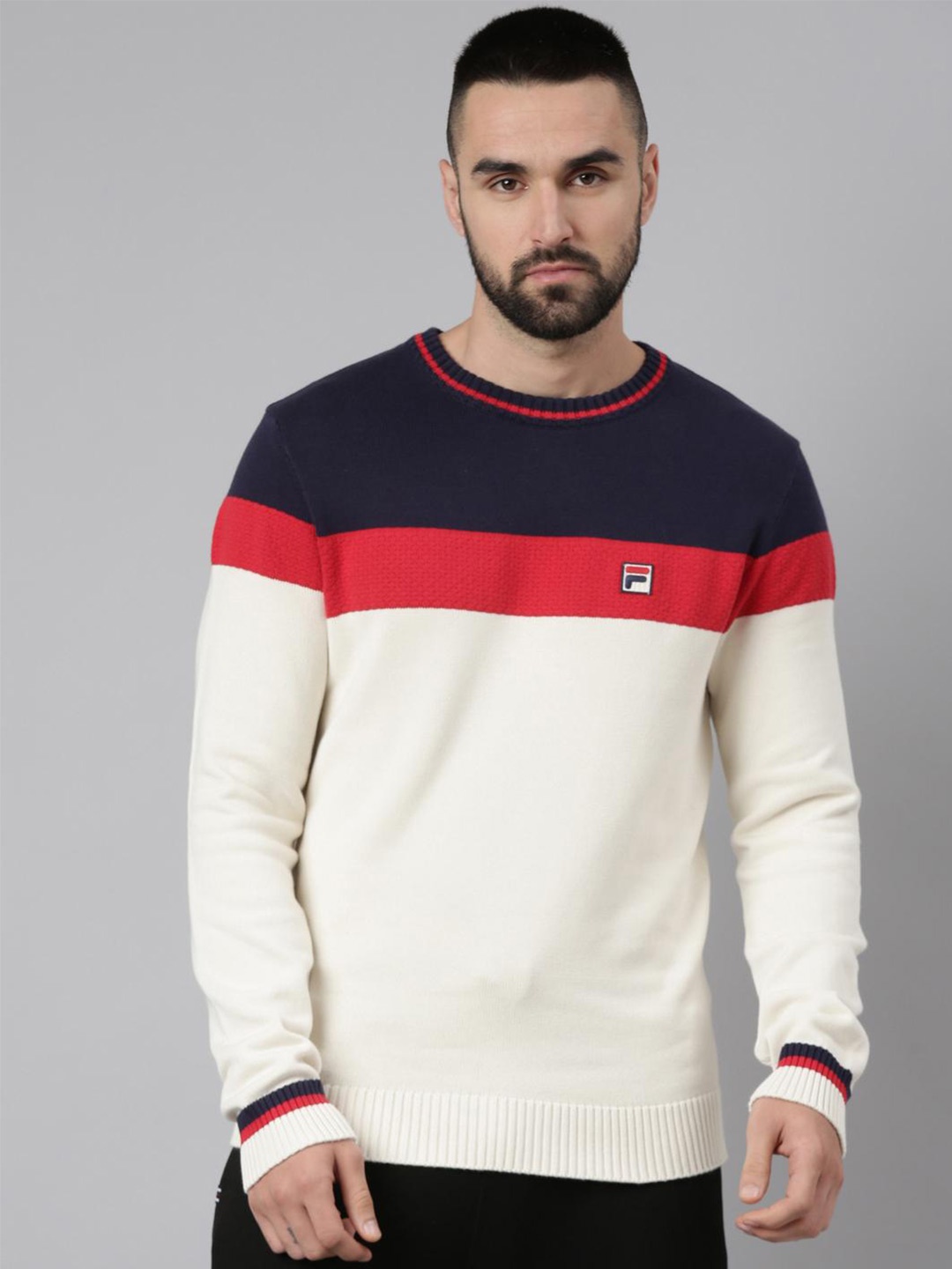 

FILA Colourblocked Woollen Pullover Sweater, Cream