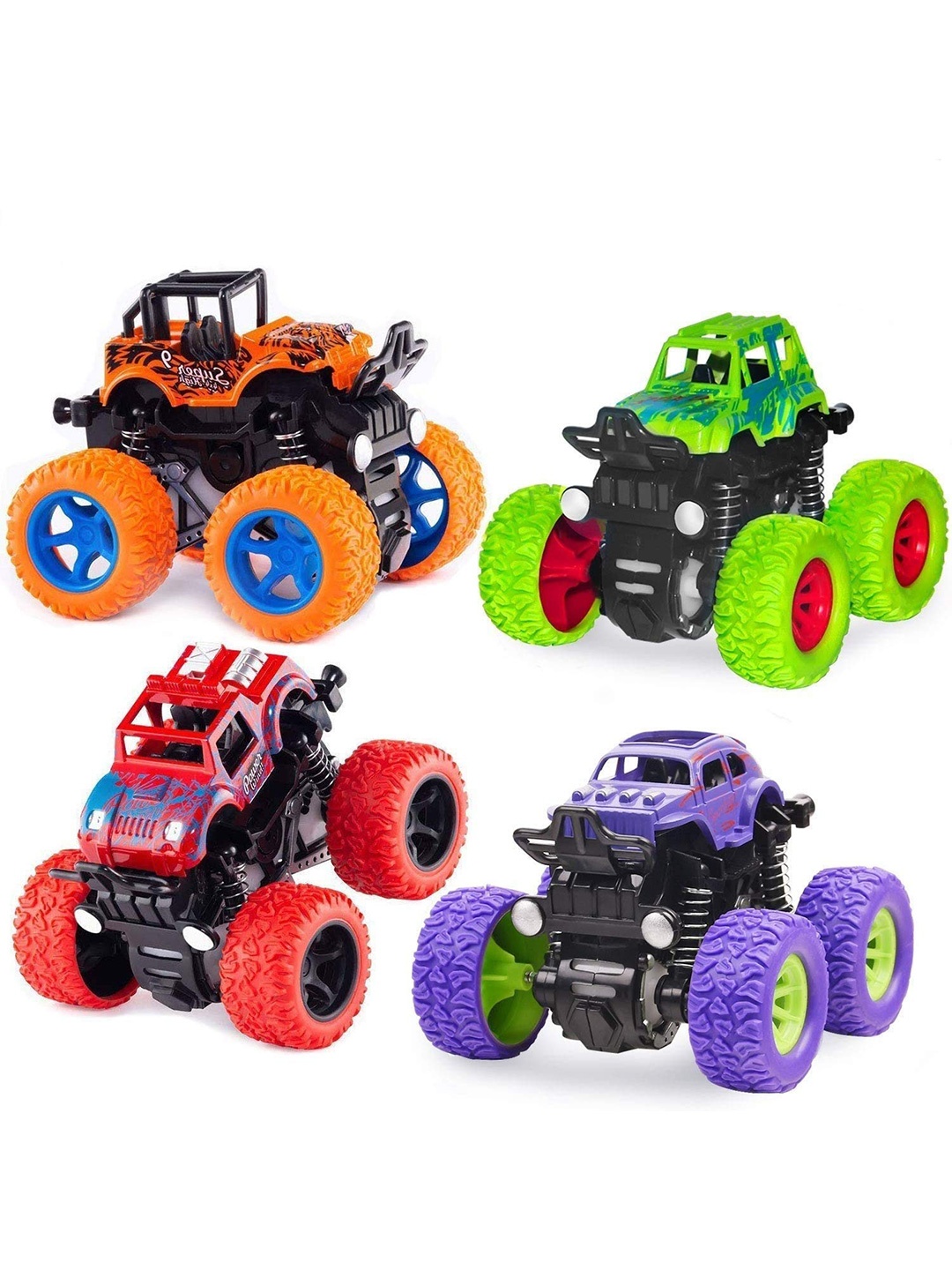 

OPINA Kids 4Pcs Mini Unbreakable Friction Powered Monster Car, Red