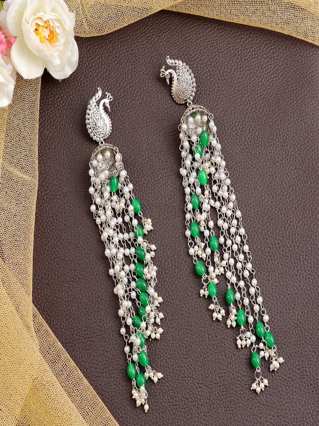 

UNIVERSITY TRENDZ Gold-Plated Classic Pearls Beaded Drop Earrings, Silver