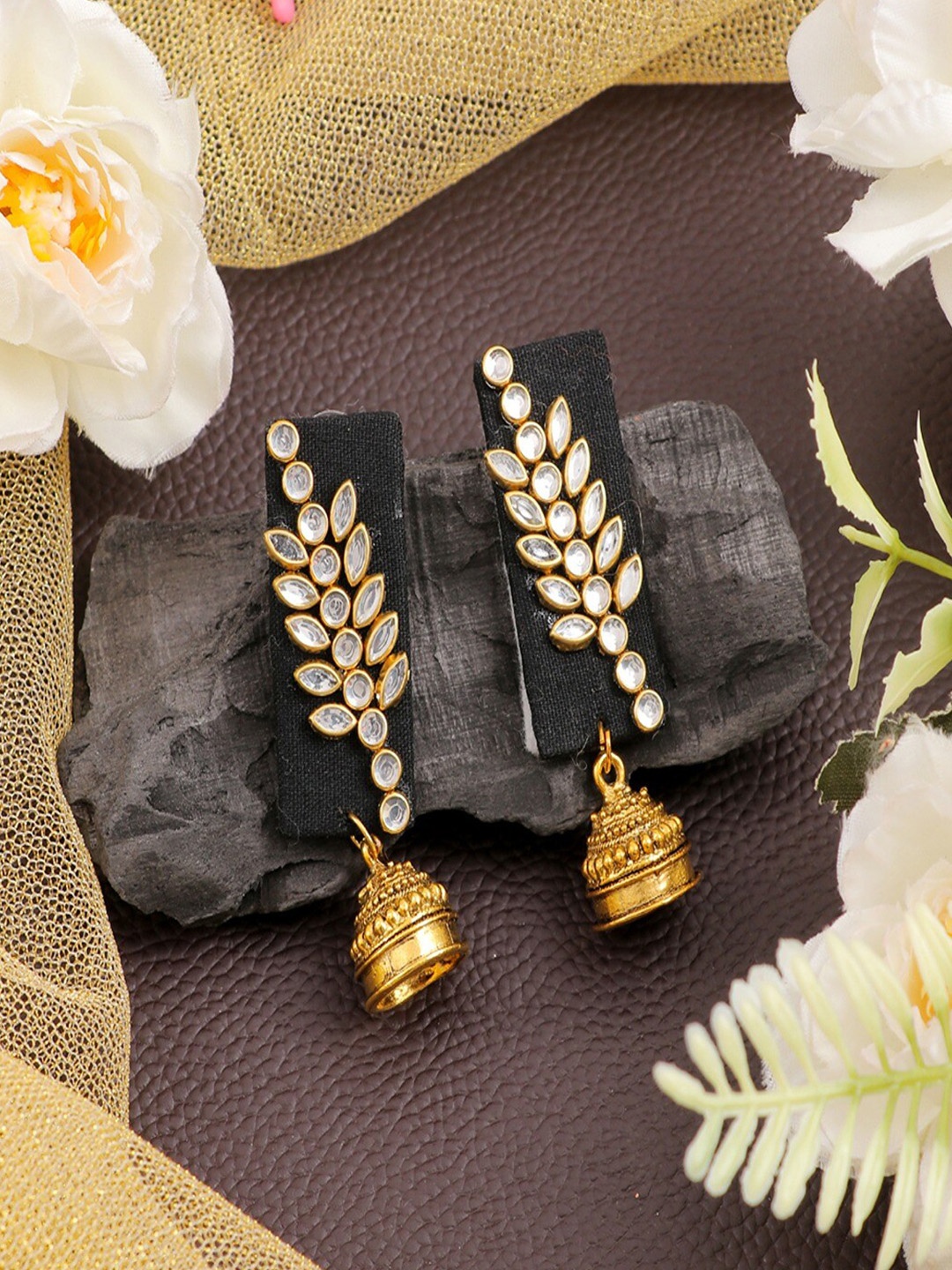 

UNIVERSITY TRENDZ Gold-Plated Classic Kundan Studded Jhumkas