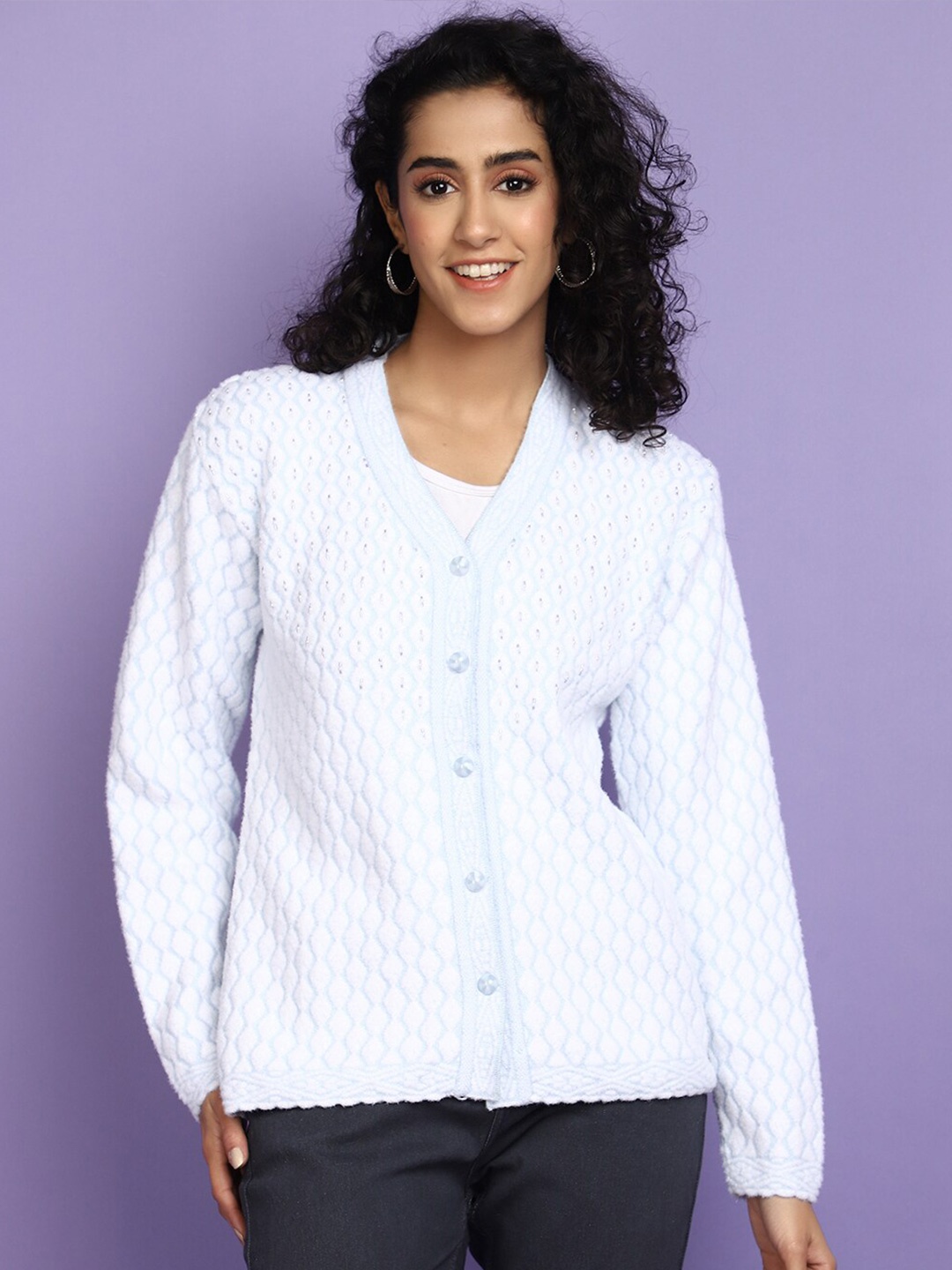 

V-Mart V-Neck Woollen Cardigan, Blue